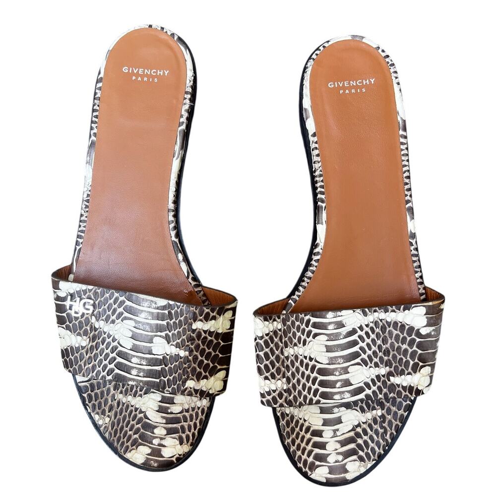 Givenchy Paris Snakeskin Leather‎ Slide Sandals Brown Ivory Size 39 - Picture 2 of 8